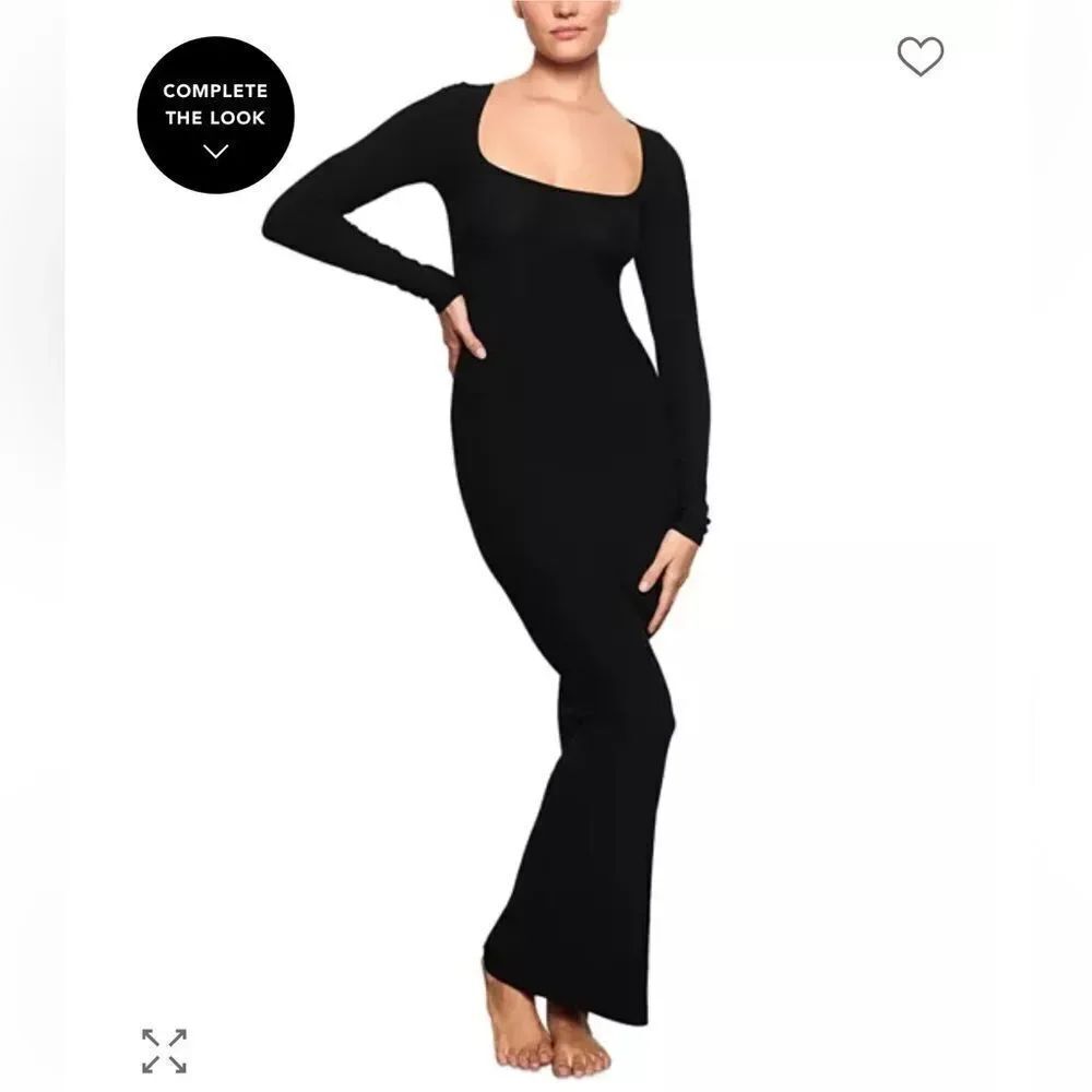 SKIMS Soft Lounge Long Sleeve Dress BLACK NWT SMALL